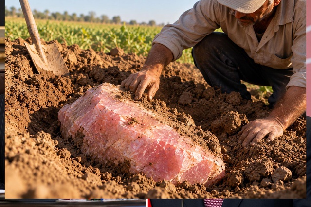 Tarlasında bulduğu pembe taşın altından 3 bin yıllık tarih çıktı