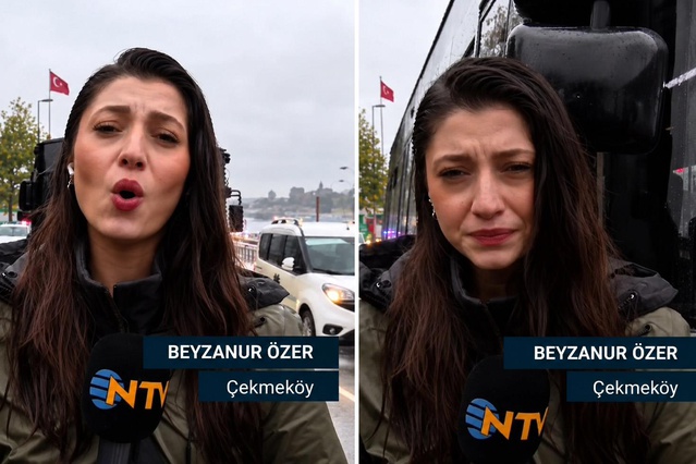 Muhabirin zor anları! Canlı yayında kafasına İETT otobüsünün aynası çarptı