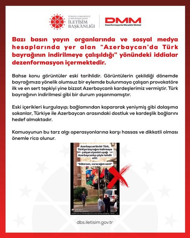 DMM, Azerbaycan'da Türk bayrağına yönelik görüntülerin eski tarihli olduğunu açıkladı