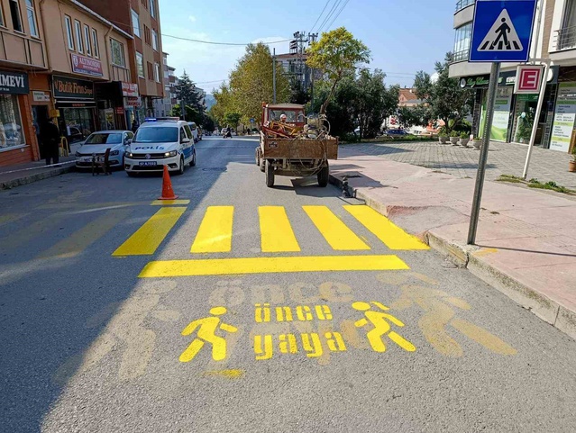 Sinop'ta belediye ekipleri okul çevreleri ve merkezdeki yaya geçitlerini yeniliyor