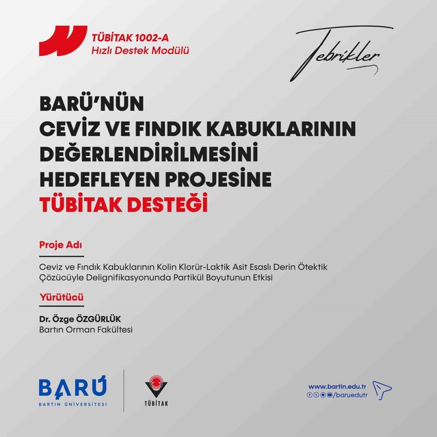 BARÜ'nün ceviz ve fındık kabuğu projesi TÜBİTAK 1002-A desteği aldı