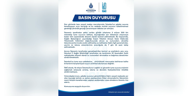İSKİ, şebeke suyuna kanalizasyon karıştığı iddiasını 39 ilçedeki numunelerle reddetti
