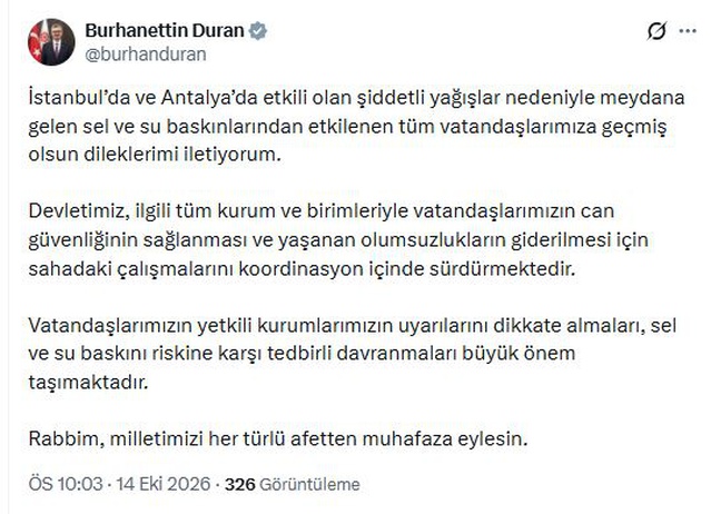 İletişim Başkanı Duran'dan İstanbul ve Antalya'ya geçmiş olsun mesajı geldi