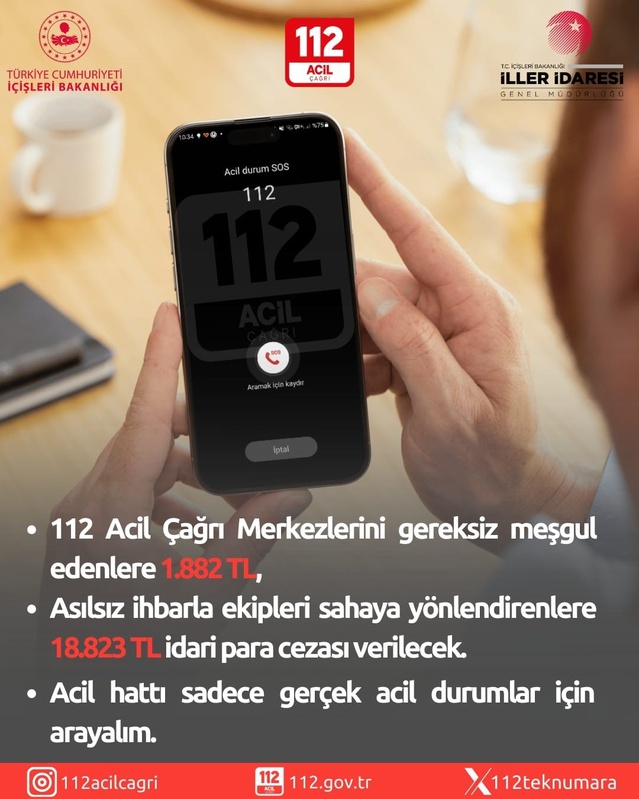 Amasya'da 112'yi asılsız çağrılarla meşgul eden 3 kişiye 56 bin 469 TL ceza uygulandı