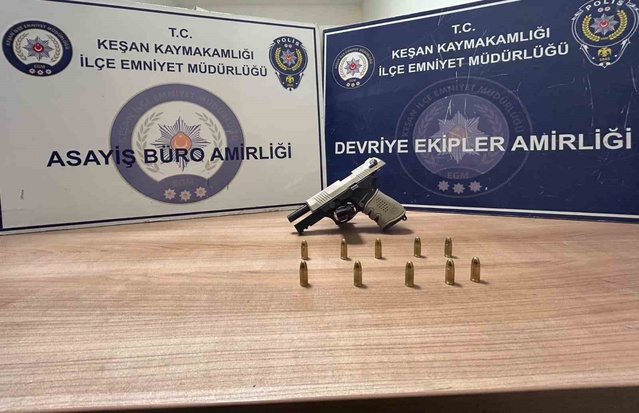 Edirne Keşan'da ateş ihbarı sonrası tabanca ve 10 fişekle şüpheli gözaltına alındı