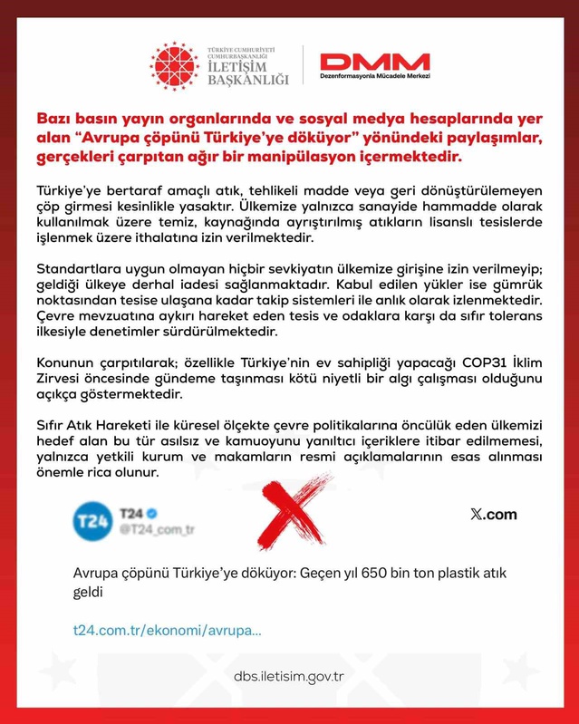 DMM, Avrupa çöpü iddialarını COP31 öncesi kötü niyetli algı çalışması olarak niteledi