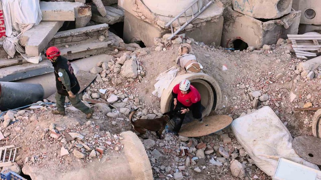 İnegöl'deki enkaz alanı, farklı illerden gelen K9 ekiplerine afet eğitim merkezi oldu