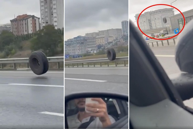 İstanbul’da otoyolda korku dolu anlar: Tırdan kopan dev lastik trafiğe savruldu