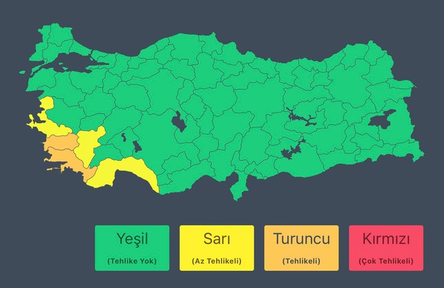 İçişleri Bakanlığı, 26 Ekim'de Aydın'ın batısı ve Muğla'ya şiddetli yağış uyarısı yaptı